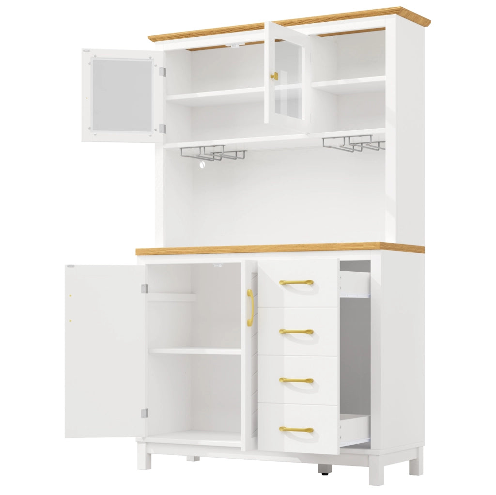Buffet bianco in MDF con 4 porte, LED integrati e supporti per bevande, 105,5x40x180 cm