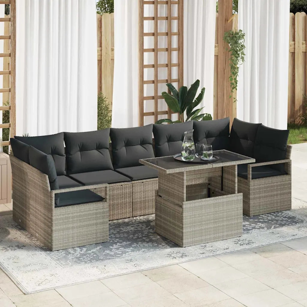Set Divano da Giardino 8 pcs Grigio chiaro polyrattan