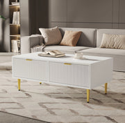 Tavolino da caff¨¨ 100x50x40 cm con 2 cassetti in MDF bianco e oro