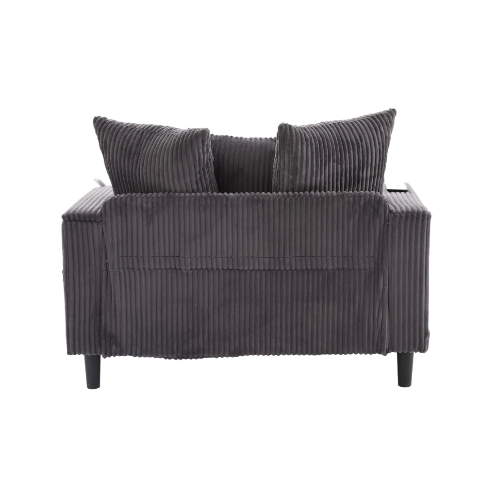 Chaise longue multifunzionale in velluto a coste con grande superficie reclinabile, porta bevande su entrambi i lati, illuminazione LED, tasca laterale, spazio contenitivo e porta USB, gambe in plastica resistenti