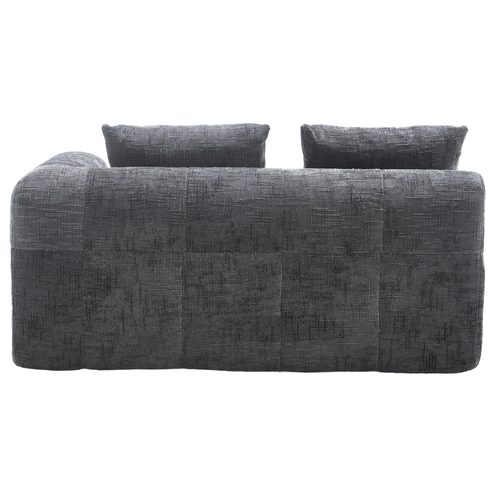 Divano per 2 persone con chaise lounge, tessuto chenille grigio, cuscino incluso e tasche laterali