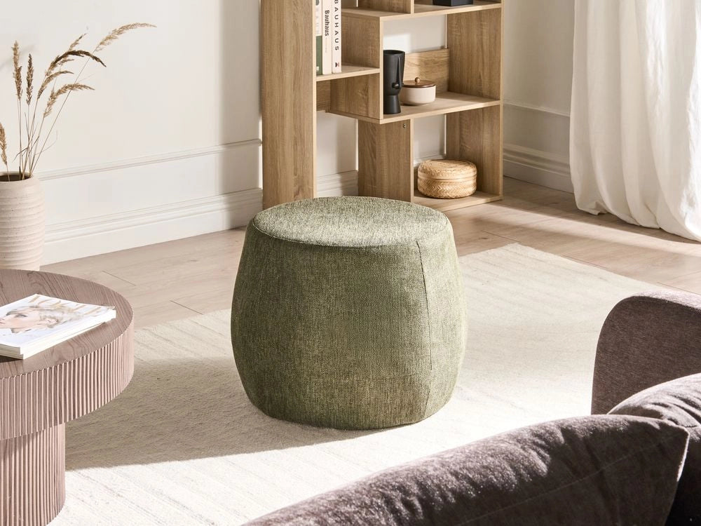 Pouf rotondo moderno Drum stile morbido soggiorno camera da letto tessuto verde scuro