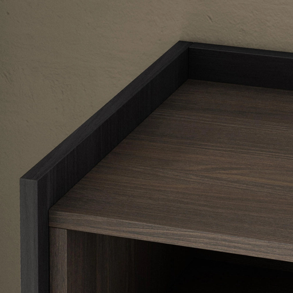 Credenza, Mobile, Cucina, 207x80x37 cm, 4 Porte, LED, Rovere scuro e Nero