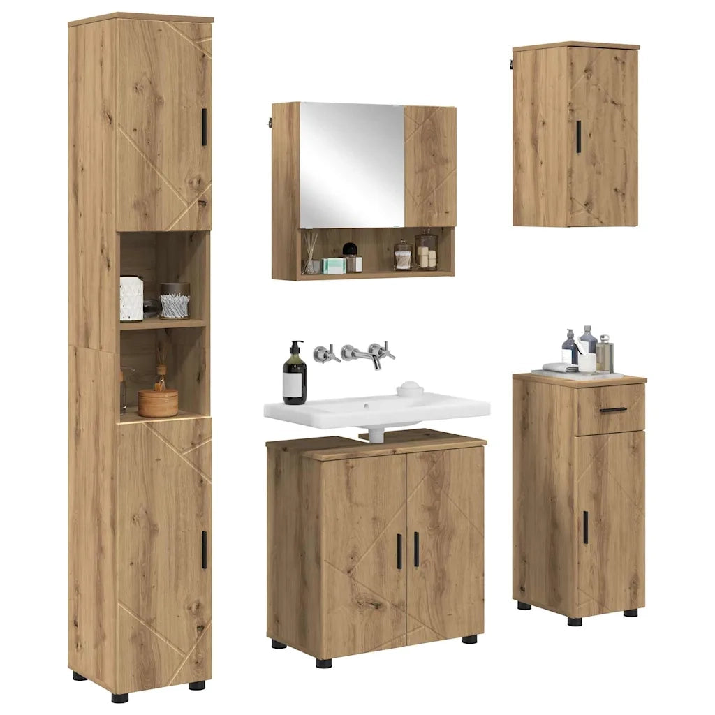 Set di mobili per il bagno con porta 5 pcs Rovere artigianale 3393002