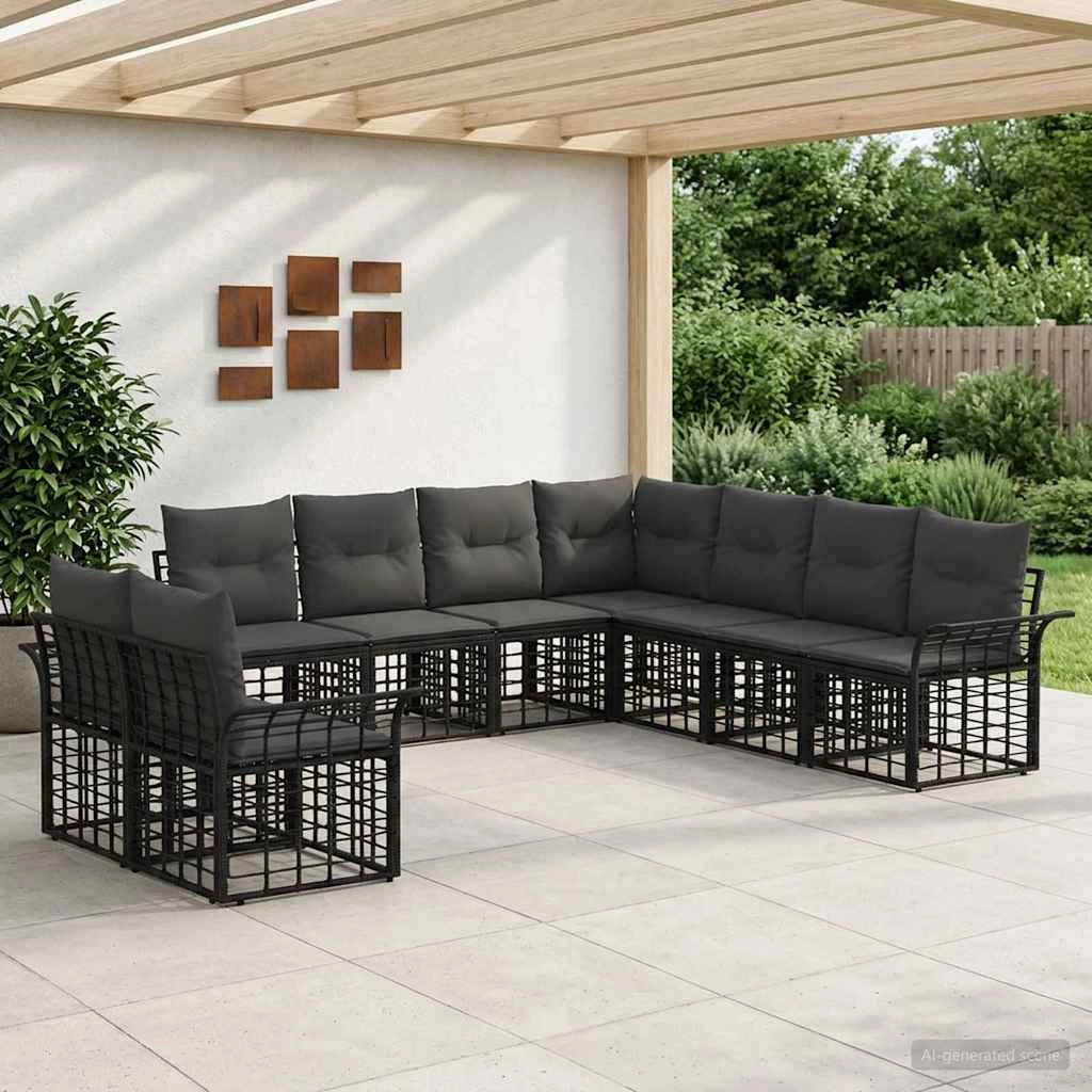 Set di divani da esterno 9 pz Nero e Grigio scuro Poliestere 3437715