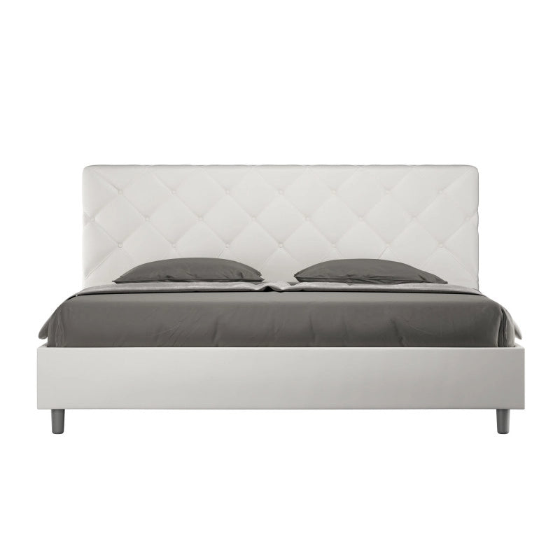 Letto imbottito Matrimoniale 190x200 cm Priya - Bianco,Similpelle,Contenitore
