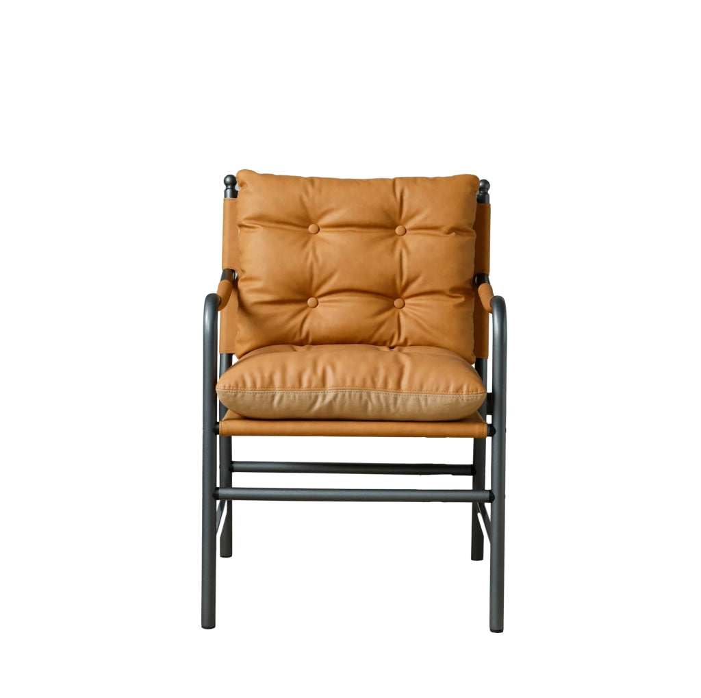 Sedia Accent in Stile Mid Century Modern con Rivestimento in Pelle e Struttura in Metallo Nero