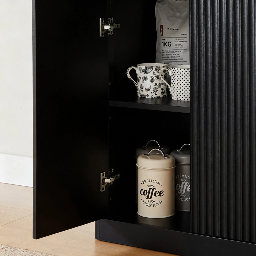 Credenza 170x40x70;5 cm con 6 ante; mobile TV e contenitore multifunzione in MDF nero