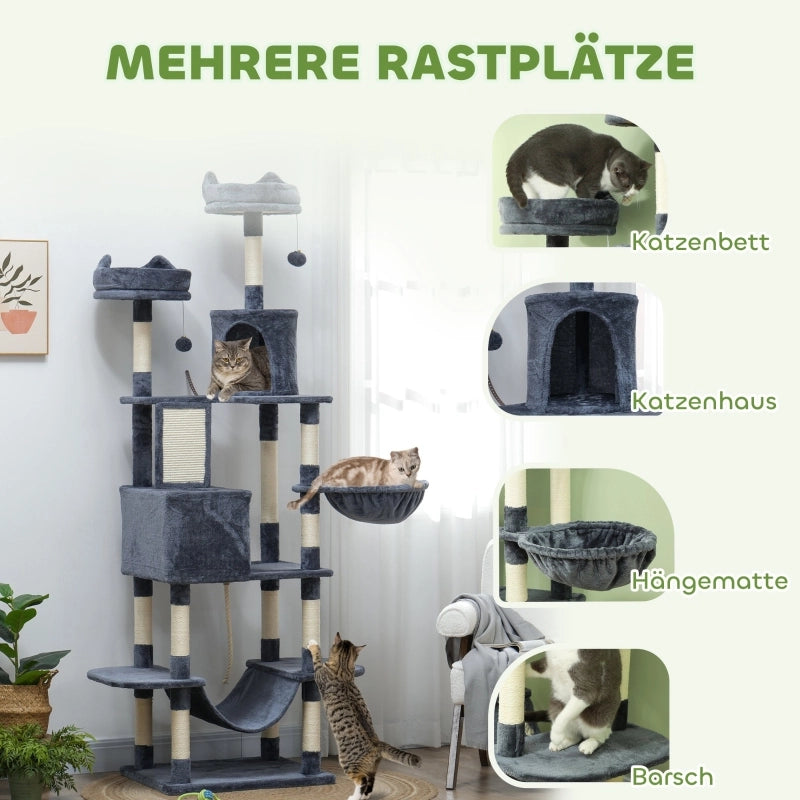 ALBERO RASCHIATOIO 60x50x206 cm Grigio scuro in poliestere con tiragraffi in sisal