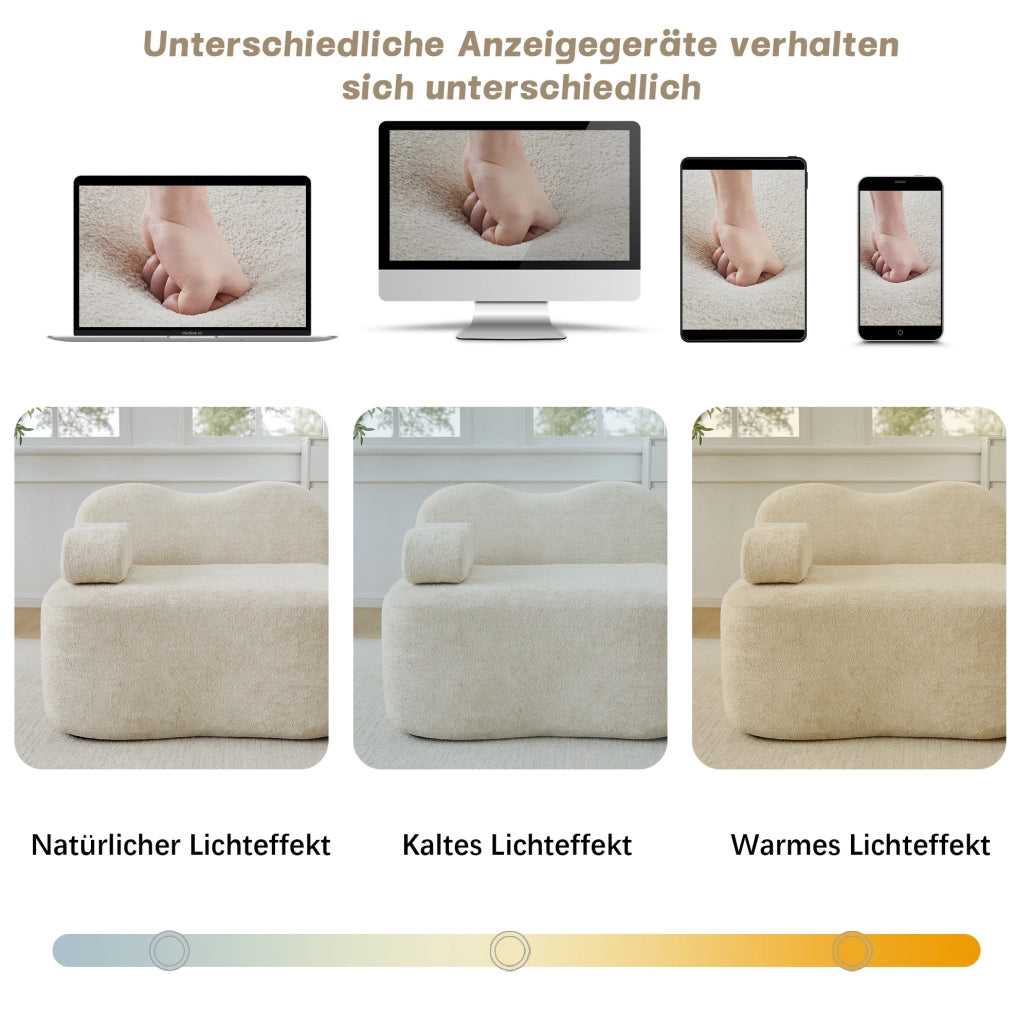Divano modulare angolare ULEVR 2 posti con pouf, forma ondulata e rivestimento in velluto beige