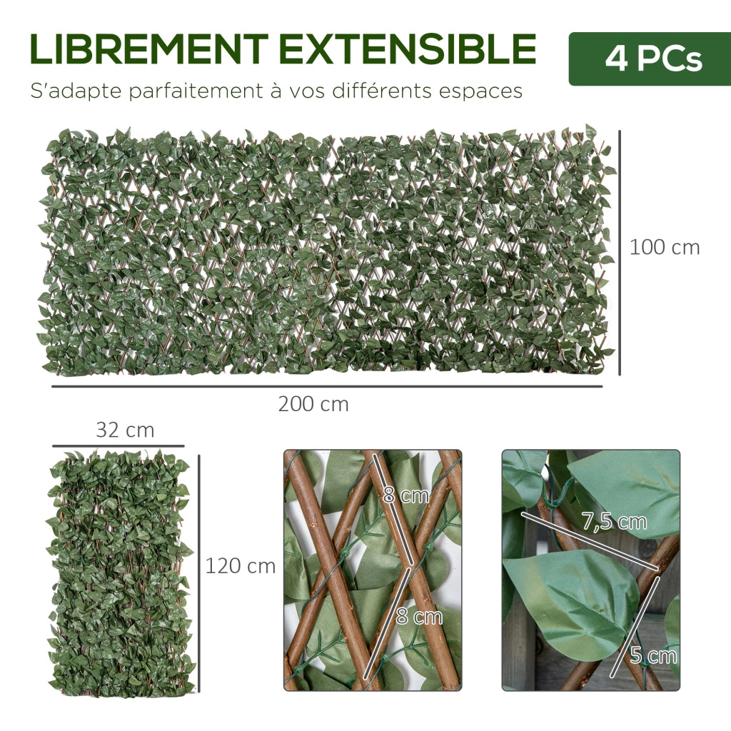 Set 4 Siepi Artificiali Edera ¨C Minimal ¨C 200x100 cm Verde Poliestere