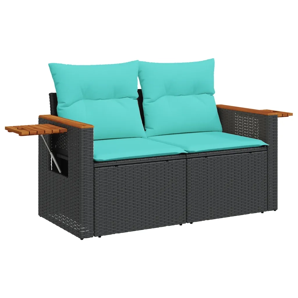 Set Divani da Giardino 6 pz con Cuscini Nero in Polyrattan