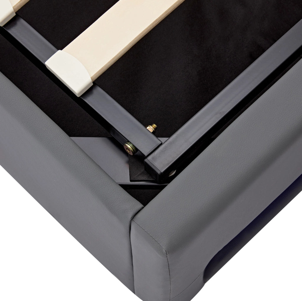 Letto imbottito 90x200 cm in PU grigio con USB; LED e contenitore