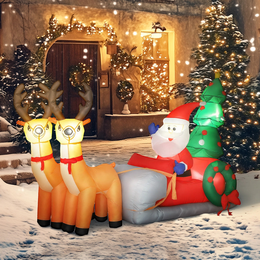 Pap¨¤ Noel Inflabile con Slitta e Renne ¨C zephmum ¨C 216x90x150 cm