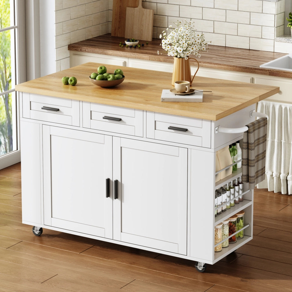 Credenza da cucina con 3 cassetti; 2 organizer e prese USB - per cucina - in MDF - 120×70×84 cm - bianco naturale