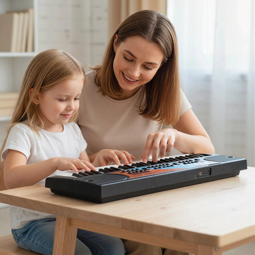 Tastiera pianoforte per bambini elettrica portatile a 49 tasti, Tastiera strumento musicale elettronico educativo Nero