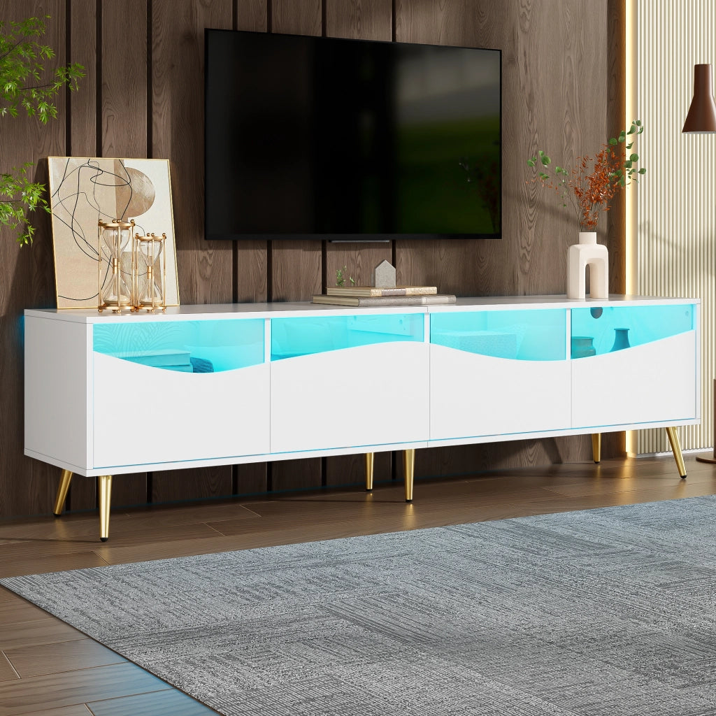 Mobile TV con LED controllabile via Bluetooth; frontali in vetro e passacavi; MDF bianco 180 × 40 × 50 cm