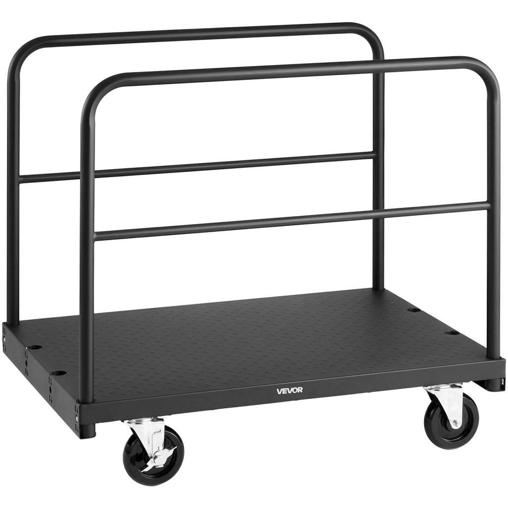 Carrello per Cartongesso e Pannelli in Acciaio DT02, Carico 816 kg, Ruote Girevoli, 3 Corrimano, 91,4x61 cm, Robusto per Officina e Garage, Nero