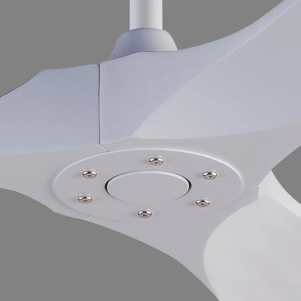 Ventilatore da soffitto 70 pollici bianco, design moderno, 3 pale in legno massello, senza luce, con telecomando, 6 velocità reversibili e memoria