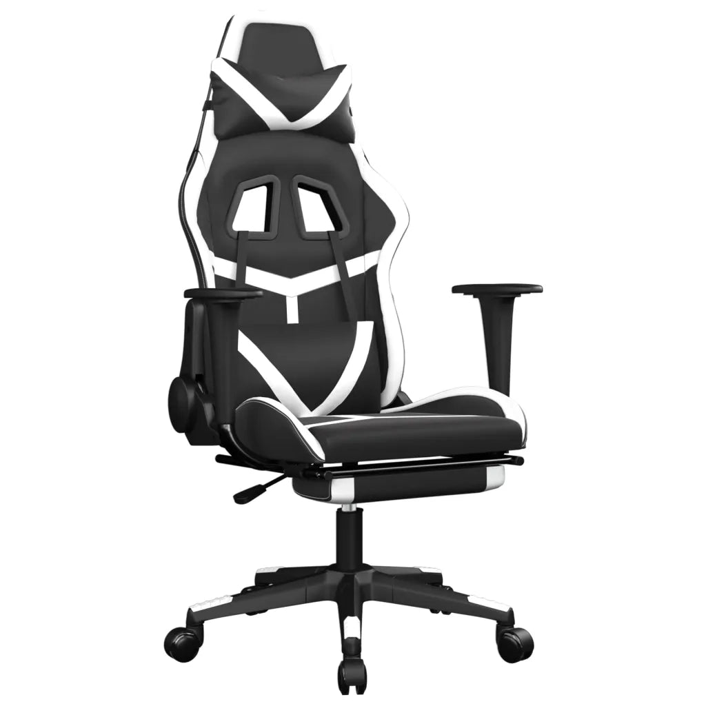 Sedia da Gaming | Sedia da e-sports con Poggiapiedi Nero e Bianco in Similpelle