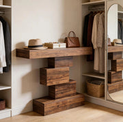 Tavolo consolle moderno con base geometrica in legno 108x30x80 cm, colore marrone rustico