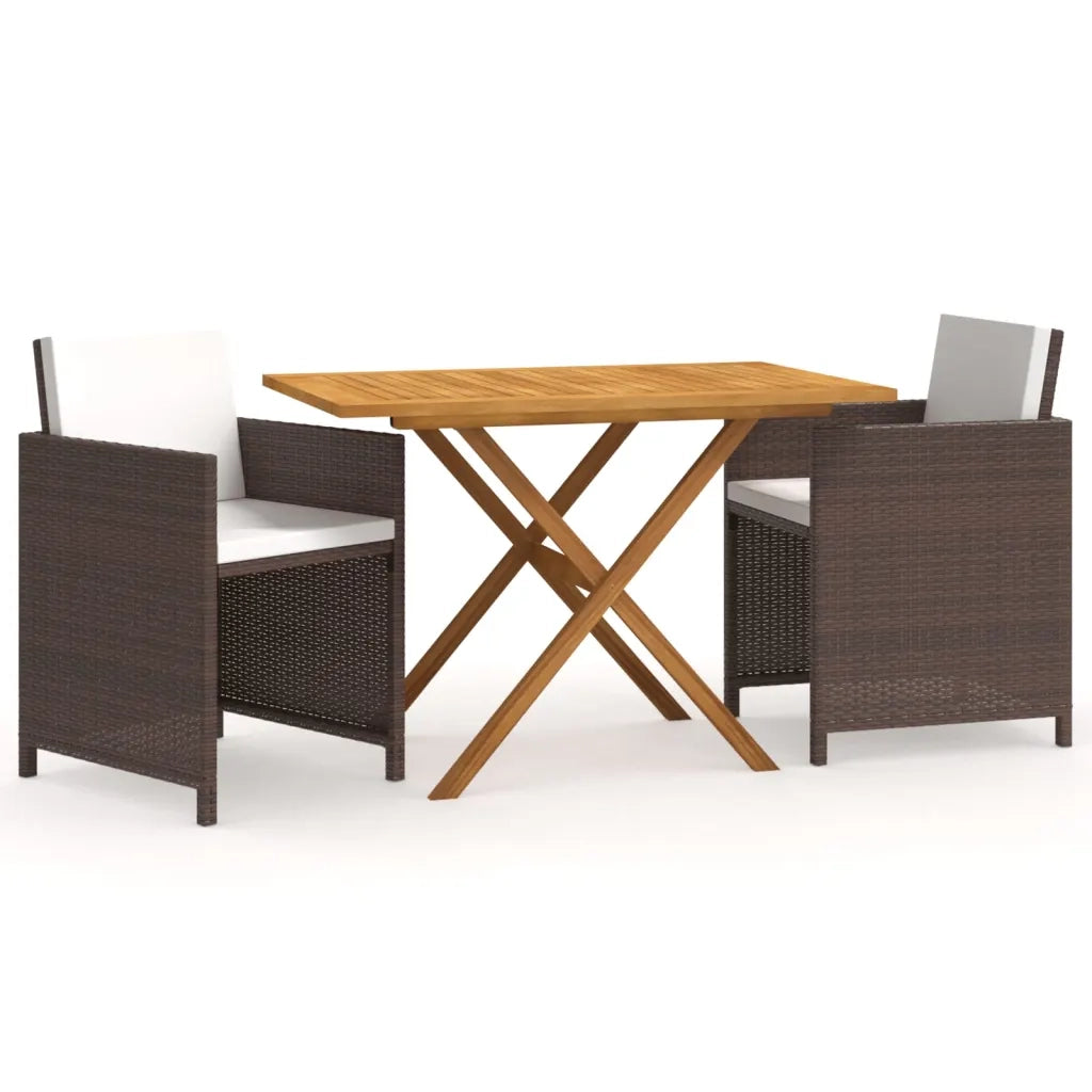 Set da Pranzo per Giardino 3 pz | Set Salotto da Giardino con Cuscini Marrone