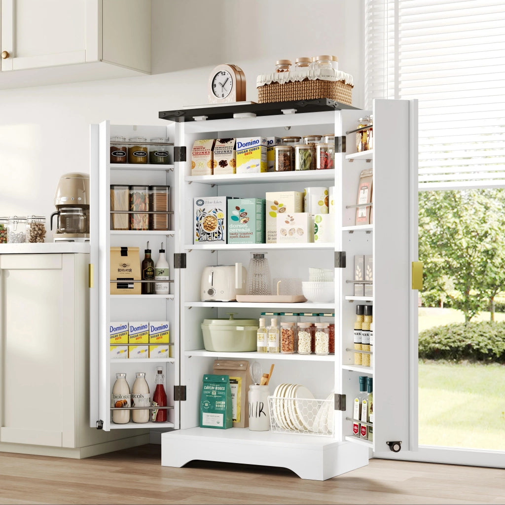 Mobile colonna da cucina con LED sensore ripiani e mensole regolabili in PB e MDF bianco 120 × 60.5 × 40 cm