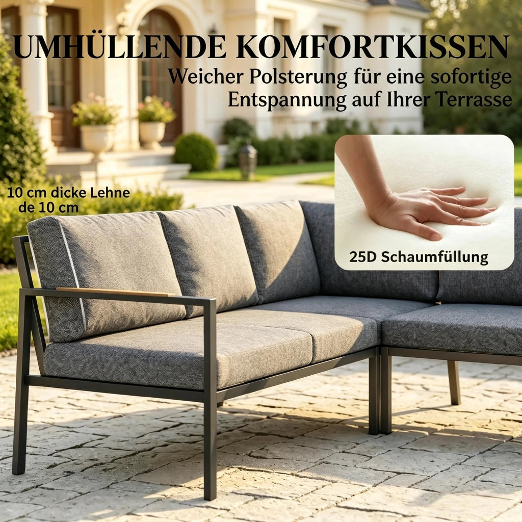 Set divani da giardino ¨C Minimal ¨C polyrattan grigio 3 posti con cuscini
