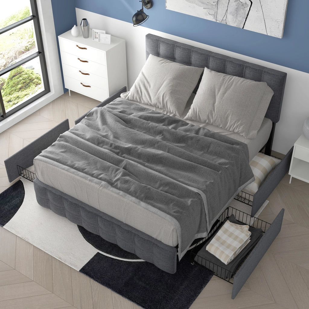 Letto contenitore grigio 140x200 cm con 4 cassetti e materasso