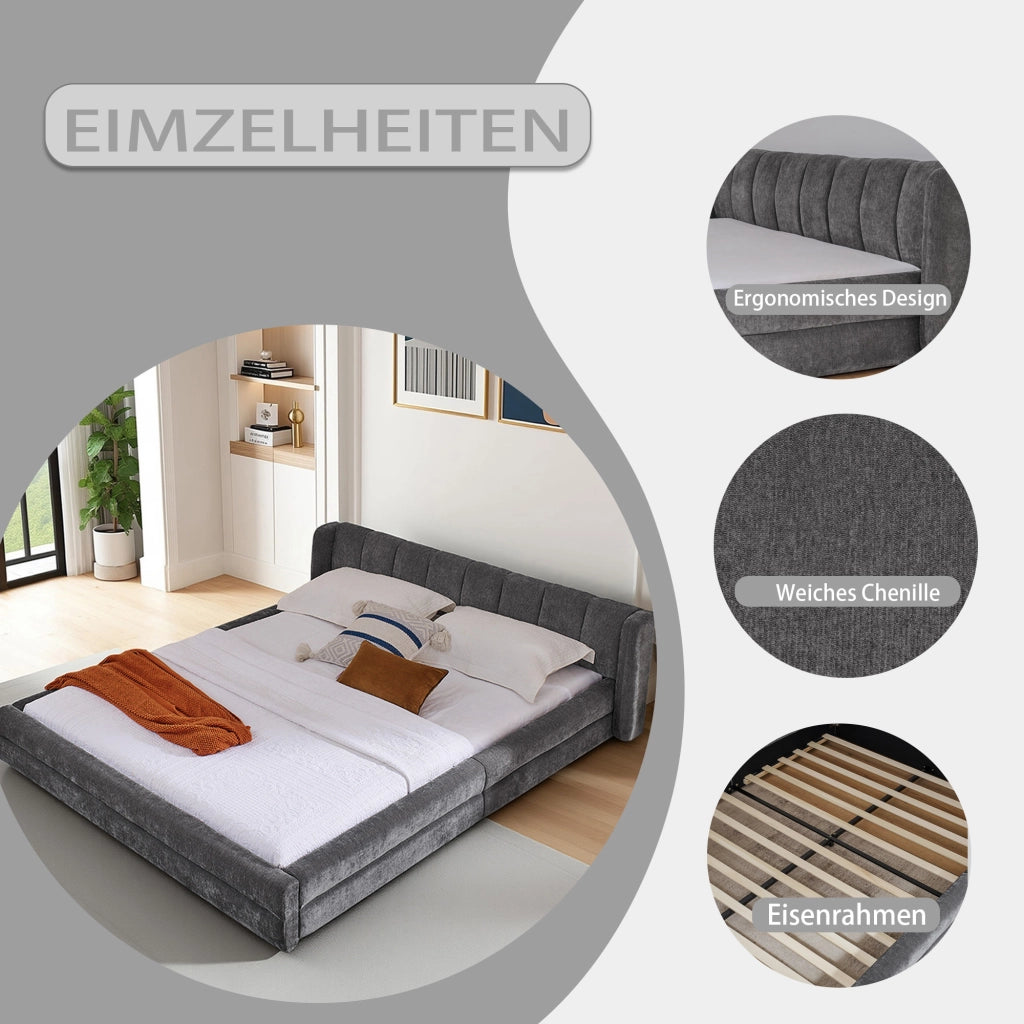 Letto singolo 90 ¡Á 200 cm con testiera imbottita rivestita in ciniglia beige portata fino a 200 kg