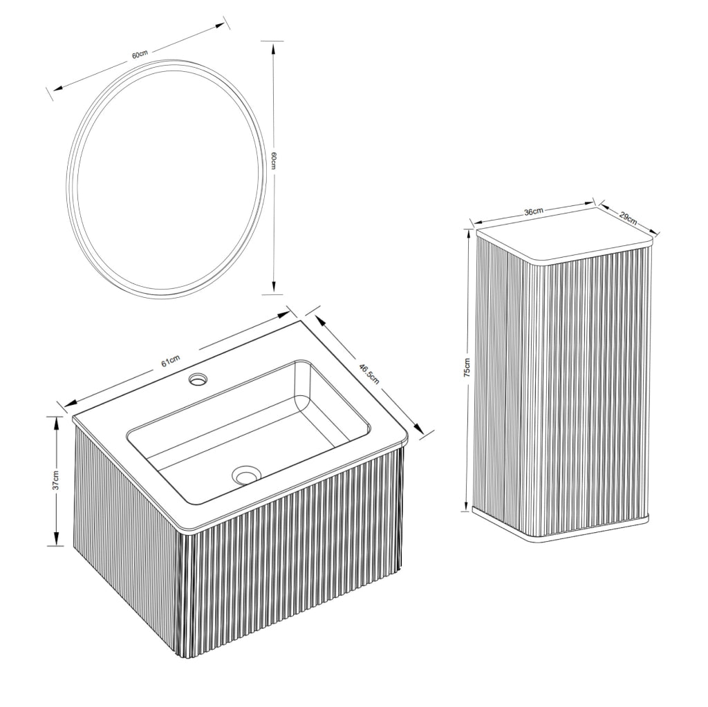 MOBILE BAGNO Set con Specchio LED, Lavabo e Colonna Bianco