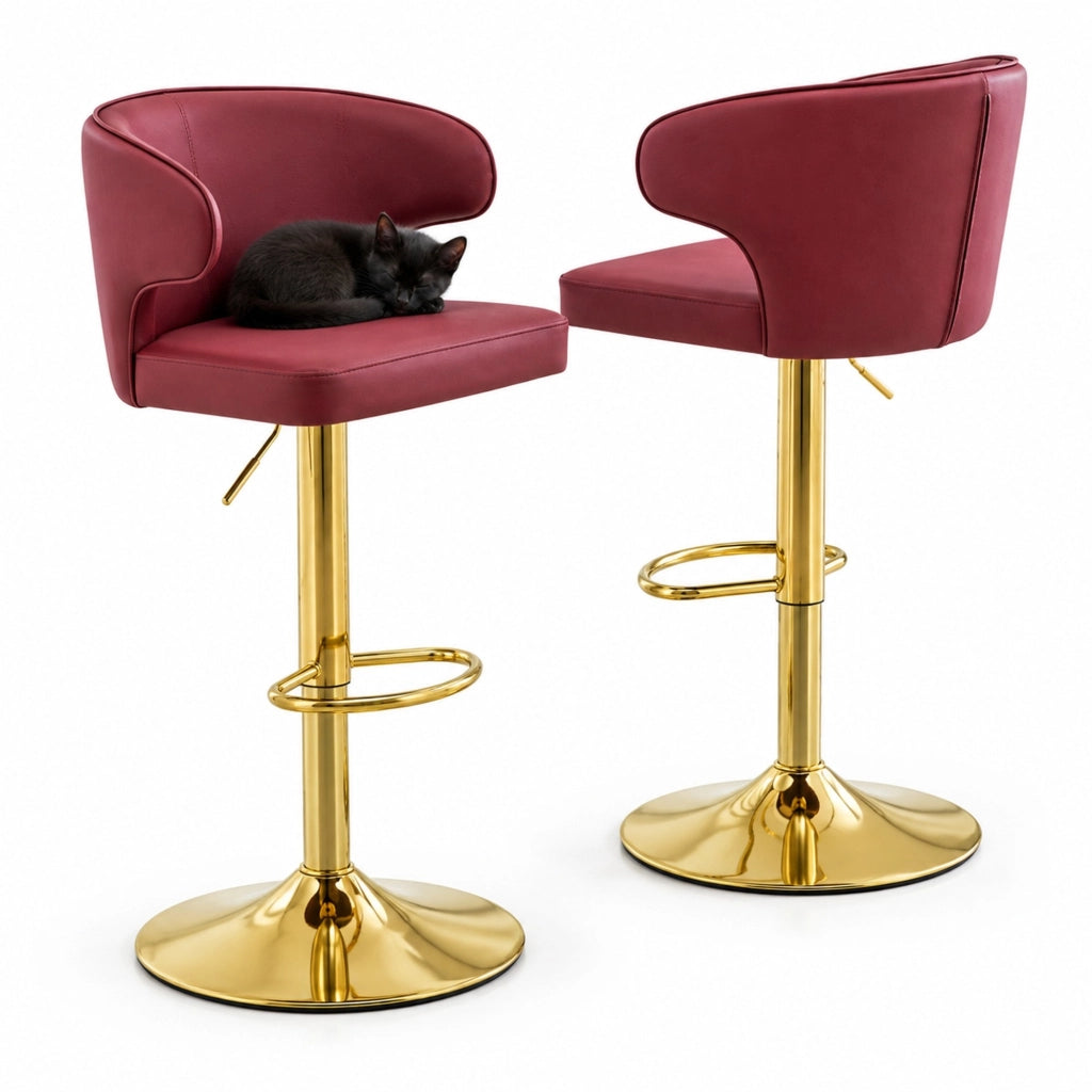 Set 2 sgabelli da bar regolabili e girevoli 360° in PU rosso con schienale HOMVRA