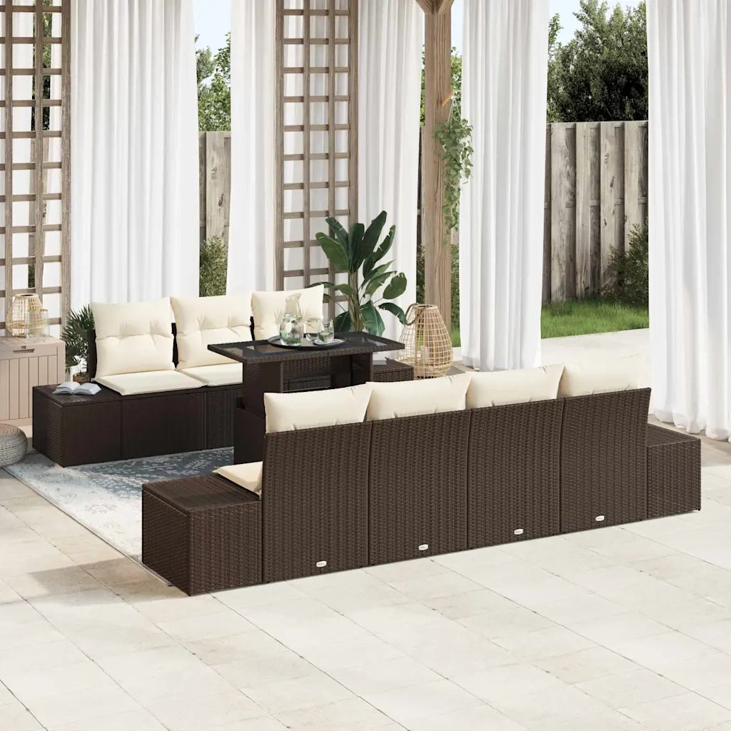 Set di divani con cuscino 8 pcs Marrone e Crema polyrattan