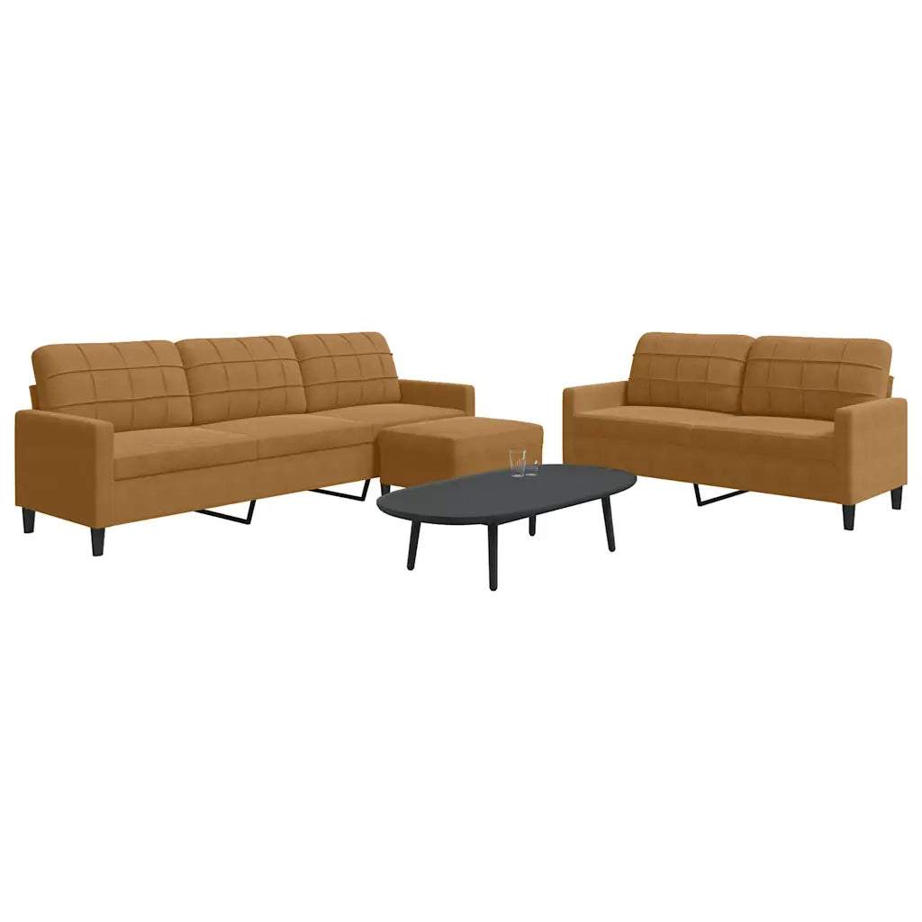 Set di Divani 3 pz con Cuscini Marrone in Velluto