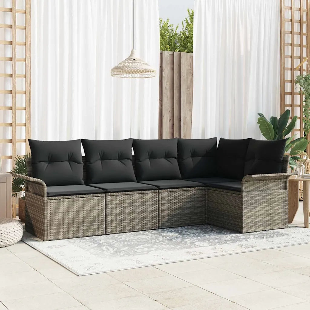 Set Divano da Giardino 5 pcs Grigio polyrattan