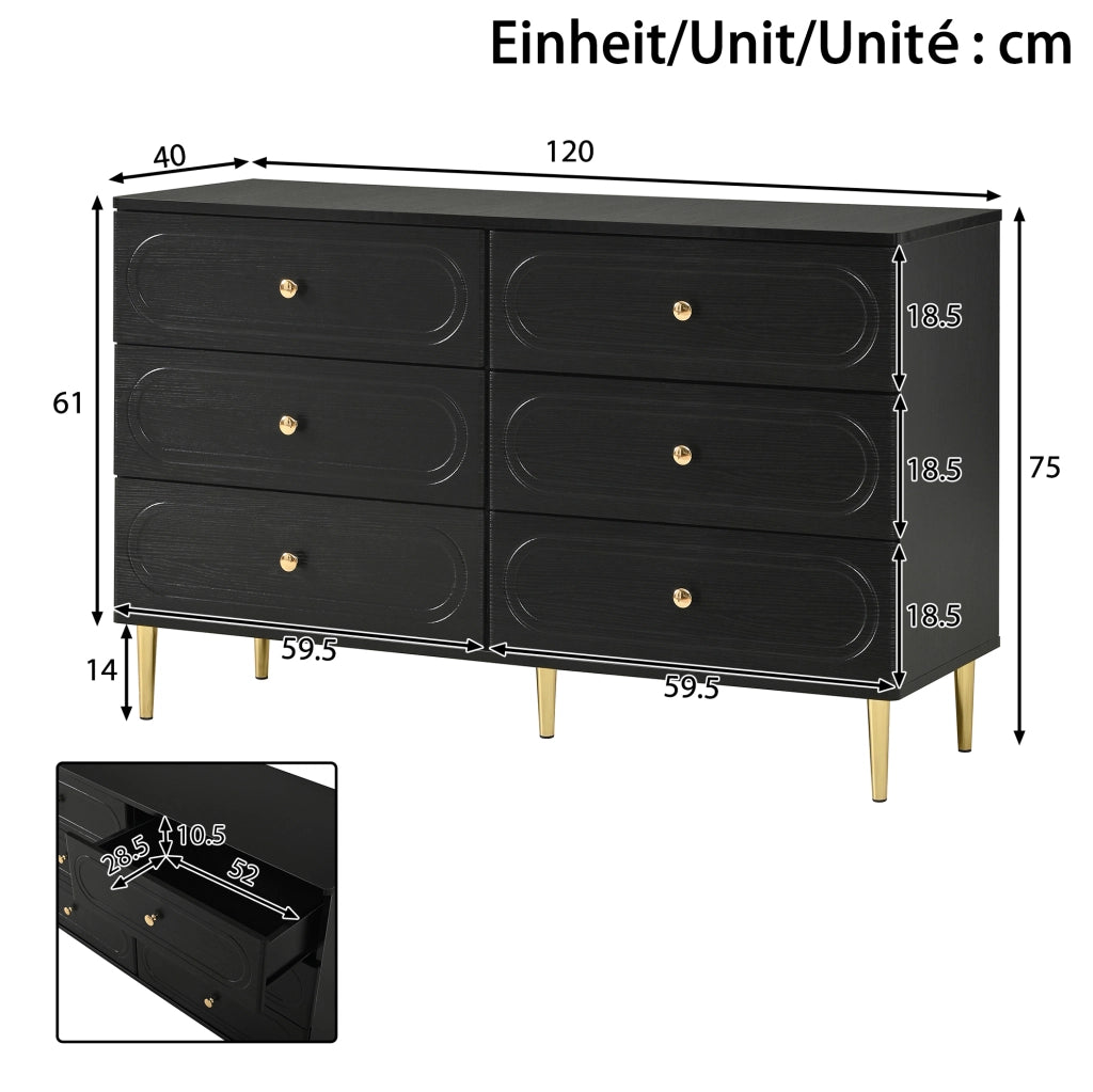 Credenza moderna con 6 cassetti e piedi in metallo