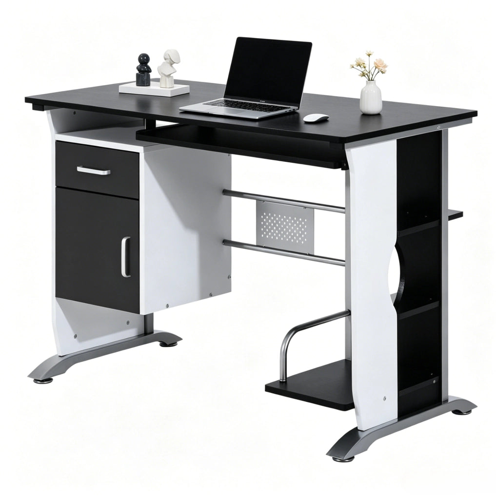 Scrivania ULEVR 100x52x75 cm con ripiano estraibile, cassetto e vano per unit¨¤ centrale, MDF e metallo