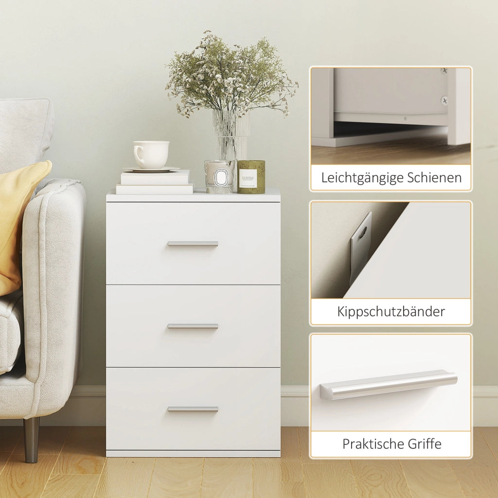 Comodino con 3 cassetti ¨C Xylo ¨C MDF bianco