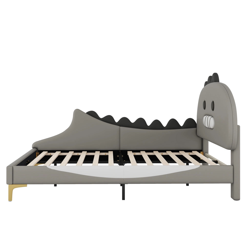 LETTO per bambini a forma di dinosauro 140x200 cm in PU grigio