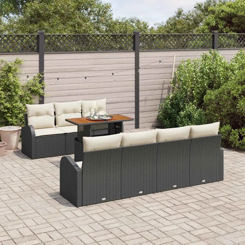 Set Divano da Giardino con archiviazione 8 pcs Nero Poly Rattan