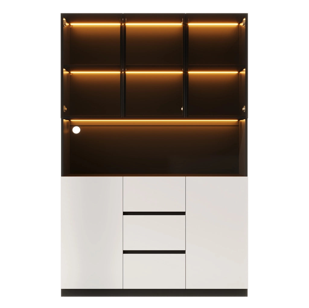 Vetrina con LED multicolore 120x40x200 cm con 3 cassetti e 2 ante in MDF nera