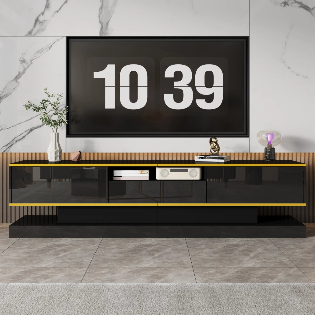 Cassettiera TV nera e oro in truciolare lunghezza 180 cm