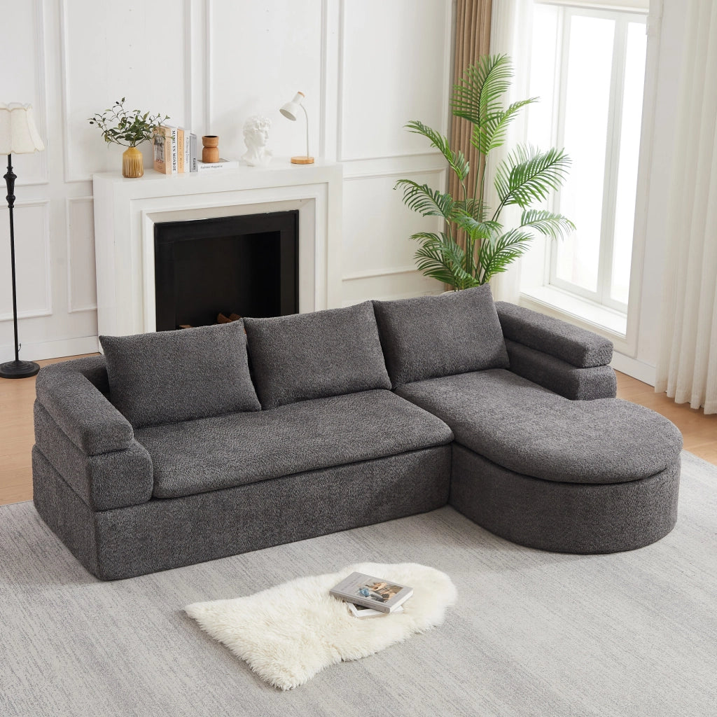 DIVANO con Chaise Longue in Ciniglia Grigio Antracite