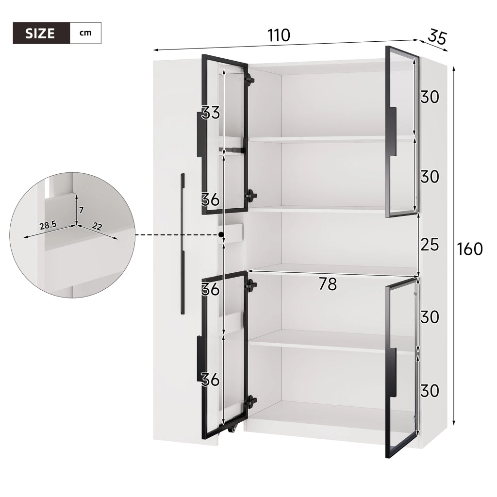 Vetrina alta in MDF bianco 110×35×160 cm con LED a colori, ripiani estraibili e sistema antiribaltamento