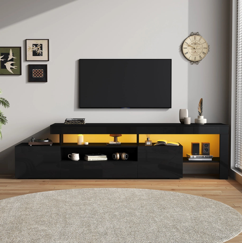 Mobile TV LED 192 x 37 x 53 cm nero lucido per TV fino a 85 pollici