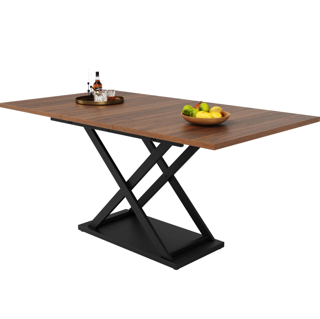 Set tavolo allungabile 120-160x80 cm noce MDF; 4 sedie nere
