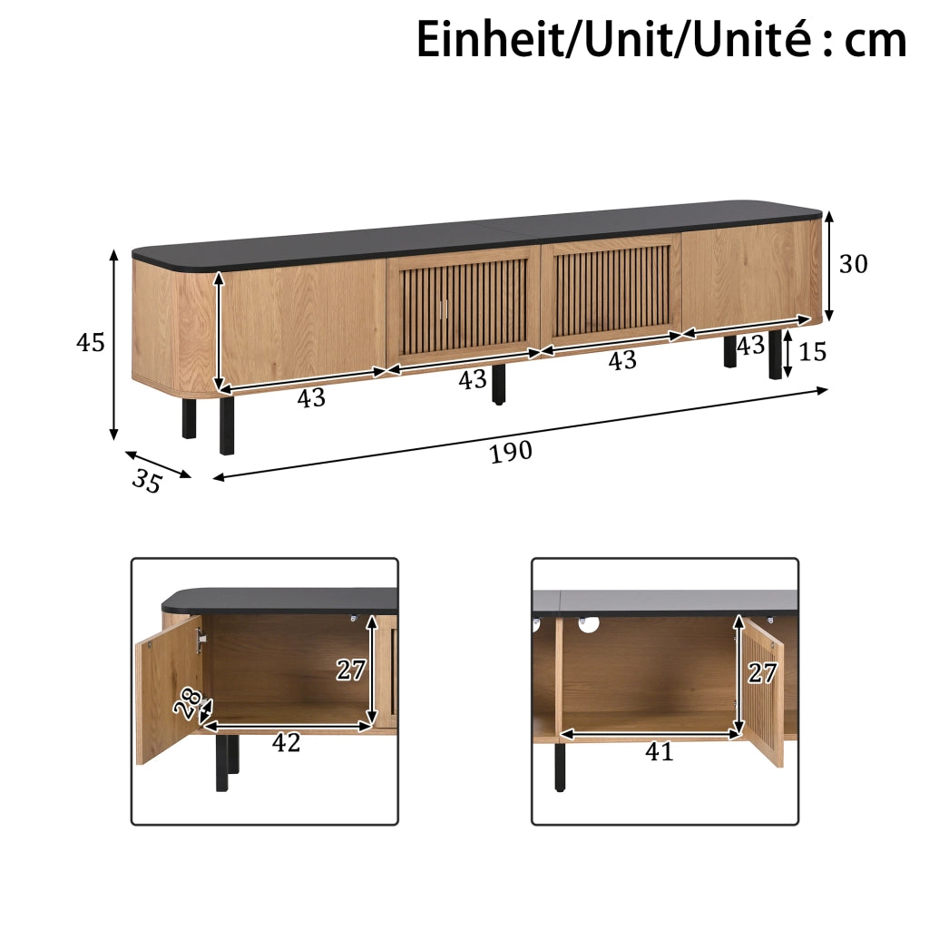 Mobile TV moderno con ante a griglia 190 x 35 x 45 cm in MDF e truciolare; color rovere