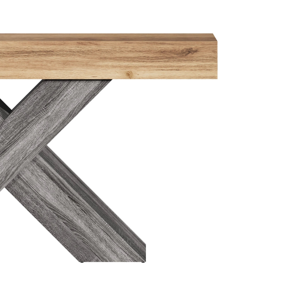 Tavolo Consolle Stretto in Legno 140 x 30 x 80 cm - Struttura Aperta a X Colore Naturale