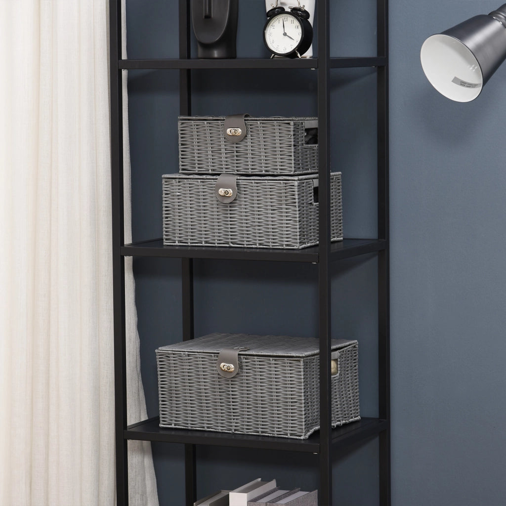 Cestino in Vimini PP con Coperchio ¨C Minimal ¨C Grigio