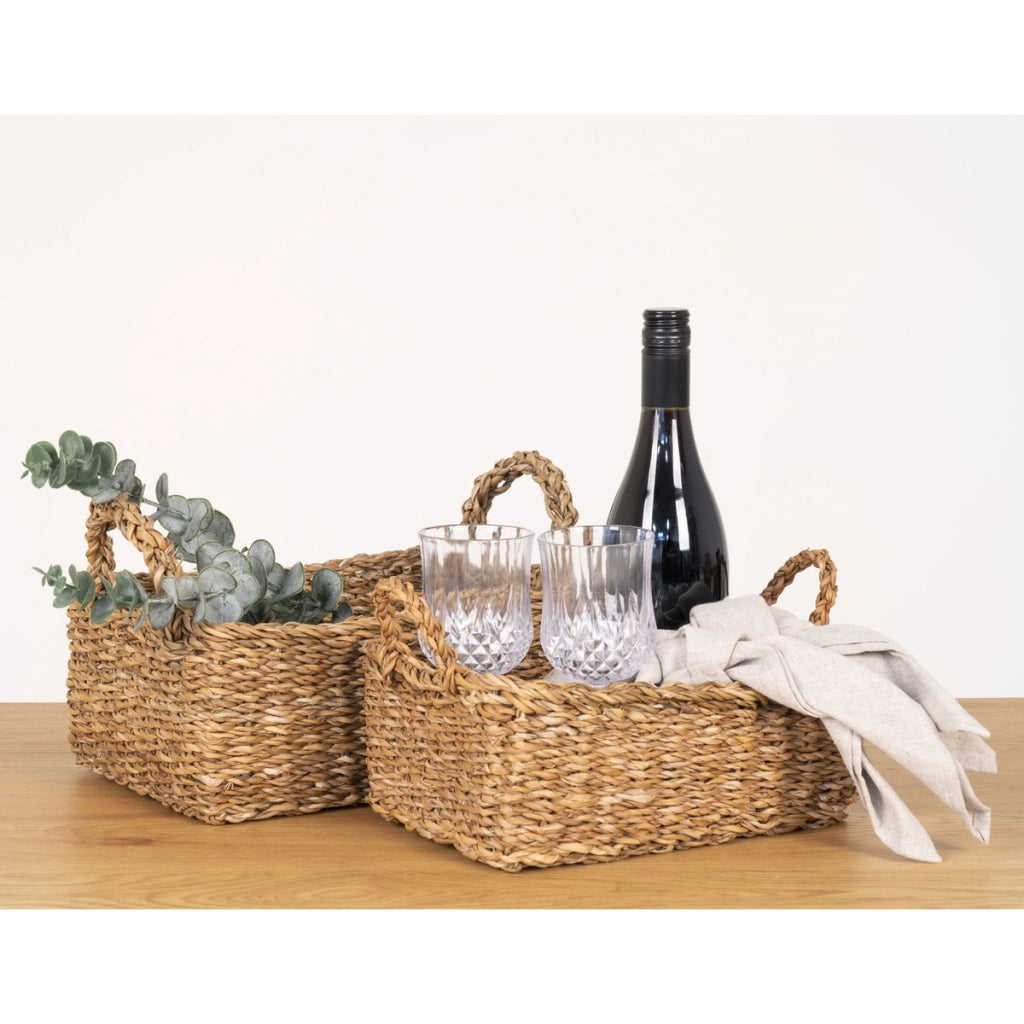 Set di 2 Cesti Portaoggetti Morella, Marrone, Erba Marina, 28x20x11 cm